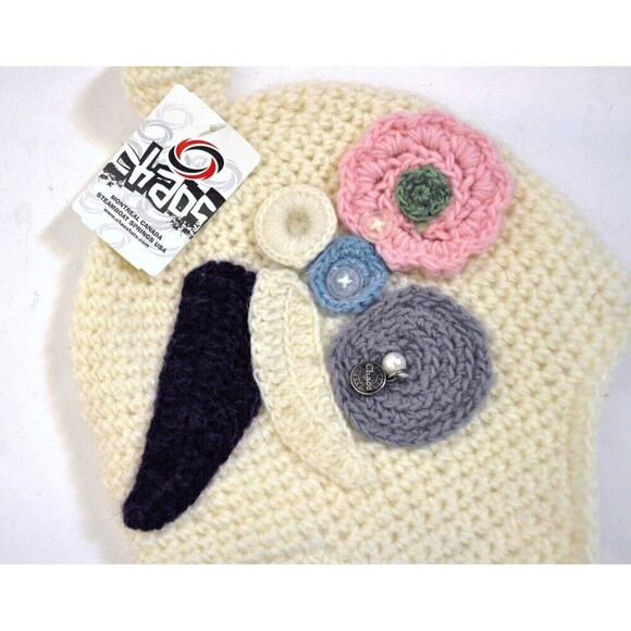 NWT Chaos Cream Knit Winter hat Ear Flaps Applique Flowers Boho Florette - Picture 4 of 4